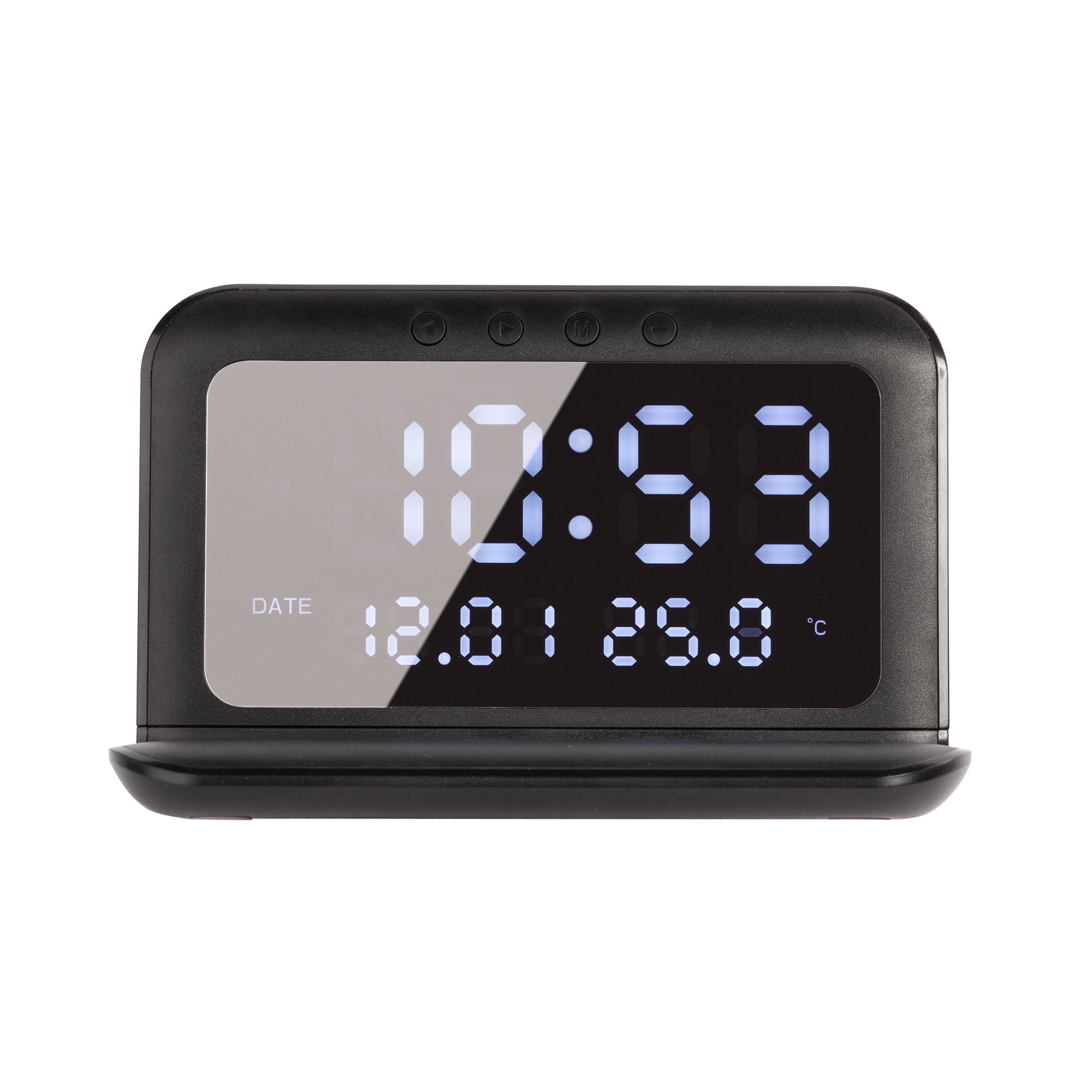 Настольные часы "Smart Time" с беспроводным (15W) зарядным устройством, будильником и термометром, со съёмным дисплеем