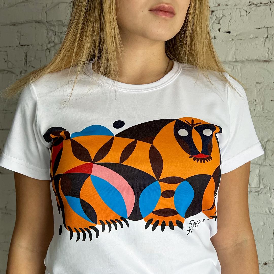 Футболка белая «Тигр. Декоративное панно», женская